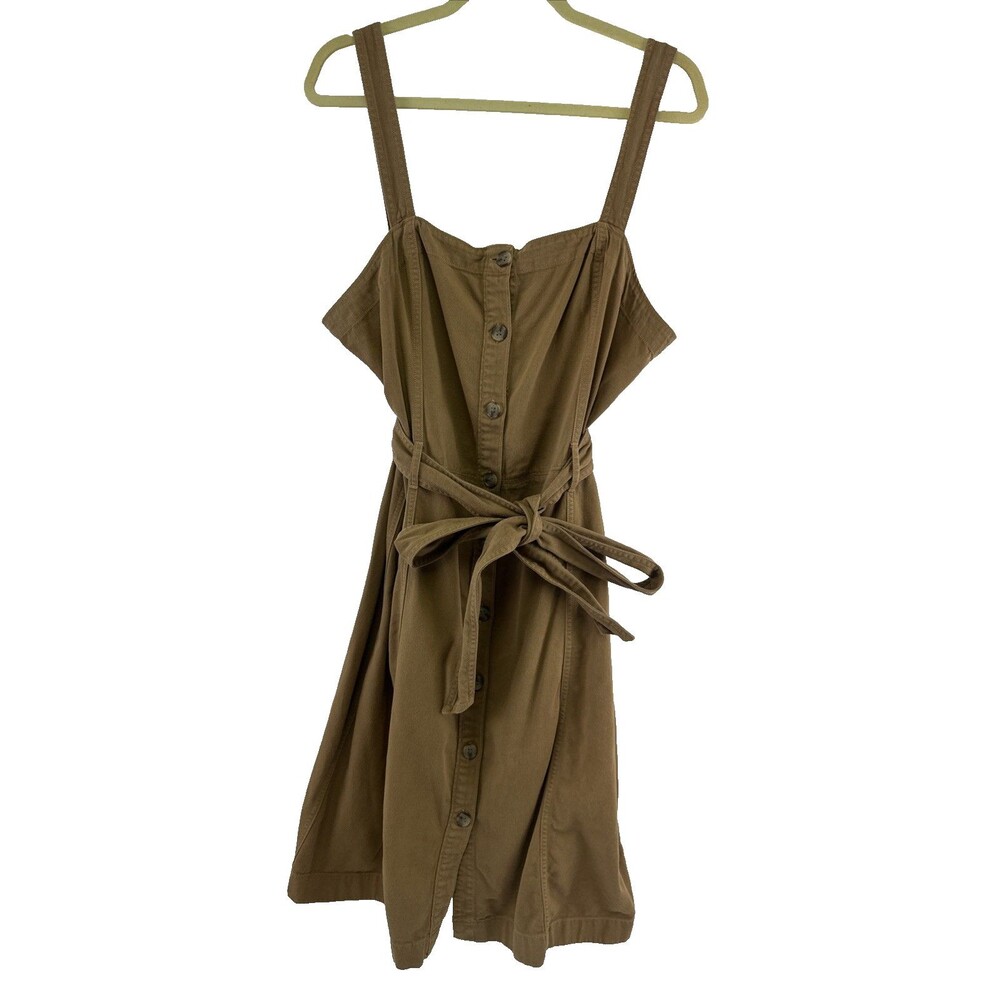 Gap Khakis Sleeveless Button Front Apron Dress Camel Tan Belted Short Womens XL